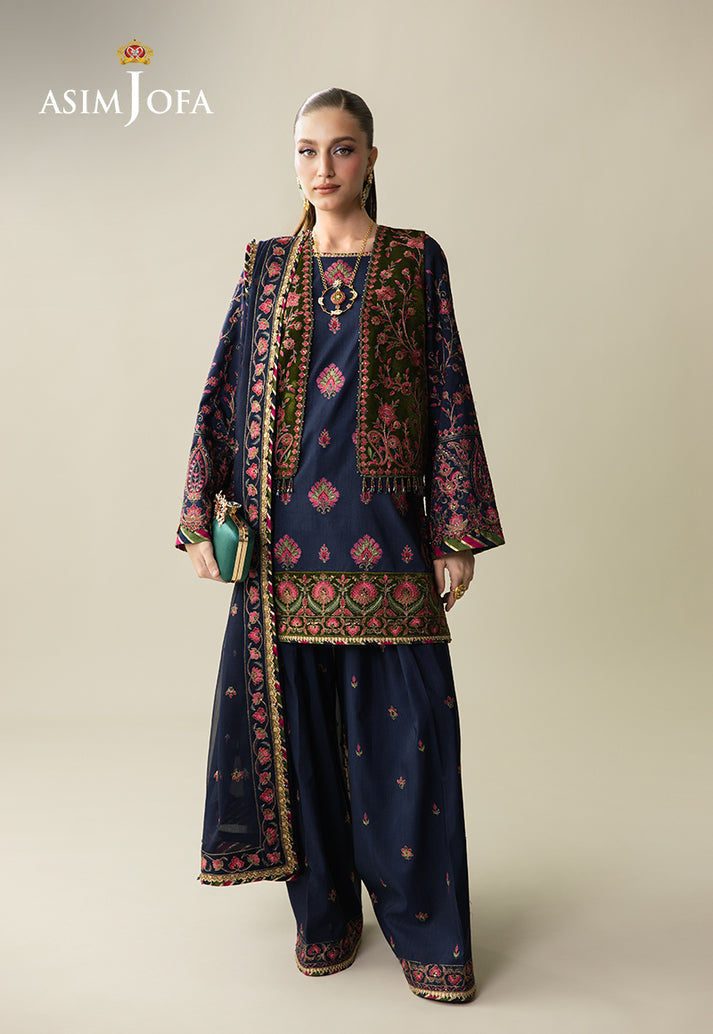Asim Jofa 3 Piece Custom Stitched Suit - Blue - LB31625