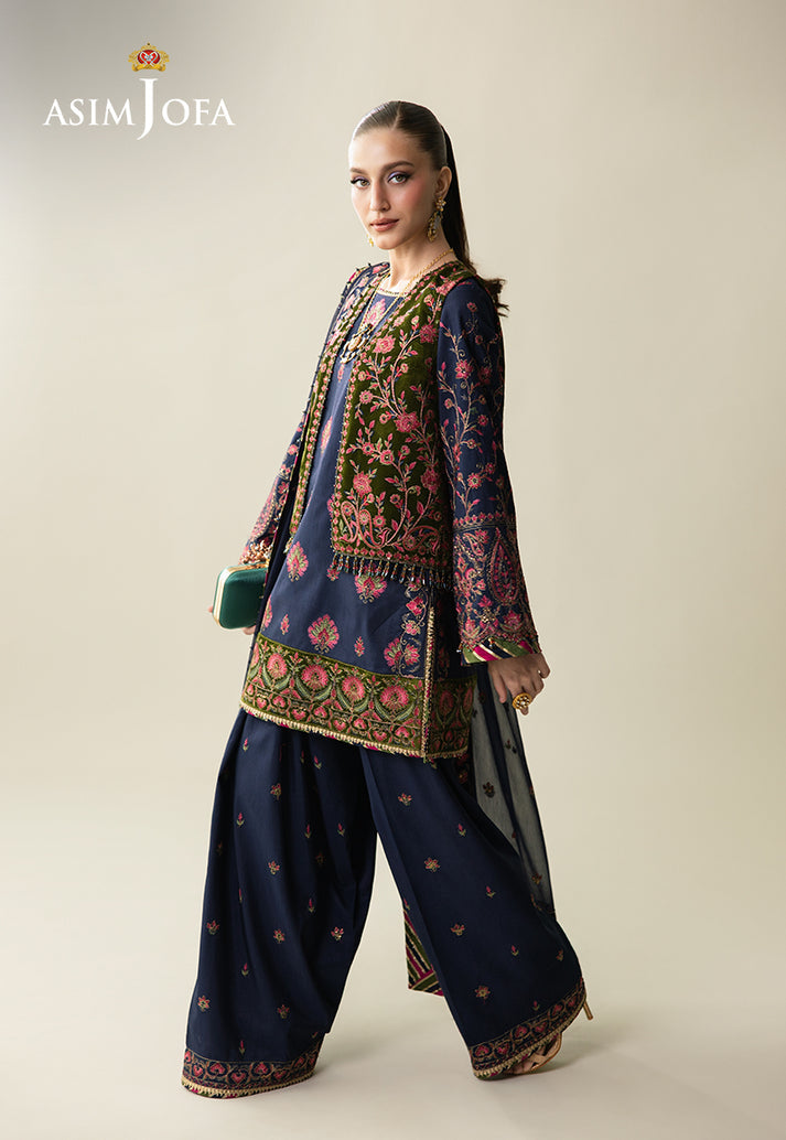 Asim Jofa 3 Piece Custom Stitched Suit - Blue - LB31625