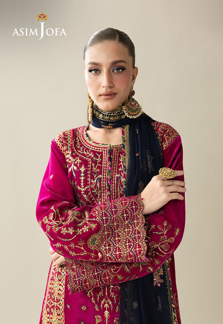 Asim Jofa 3 Piece Custom Stitched Suit - Magenta - LB31635