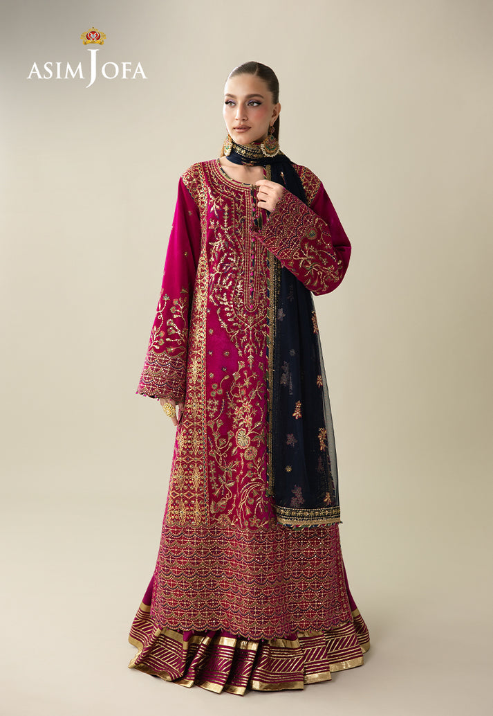 Asim Jofa 3 Piece Custom Stitched Suit - Magenta - LB31635