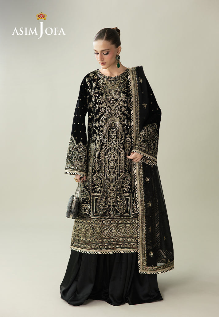 Asim Jofa 3 Piece Custom Stitched Suit - Black - LB31634
