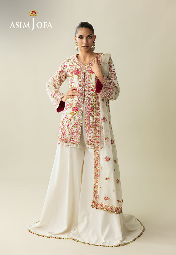 Asim Jofa 3 Piece Custom Stitched Suit - Ivory - LB31632
