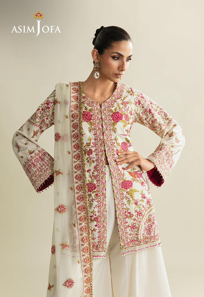 Asim Jofa 3 Piece Custom Stitched Suit - Ivory - LB31632