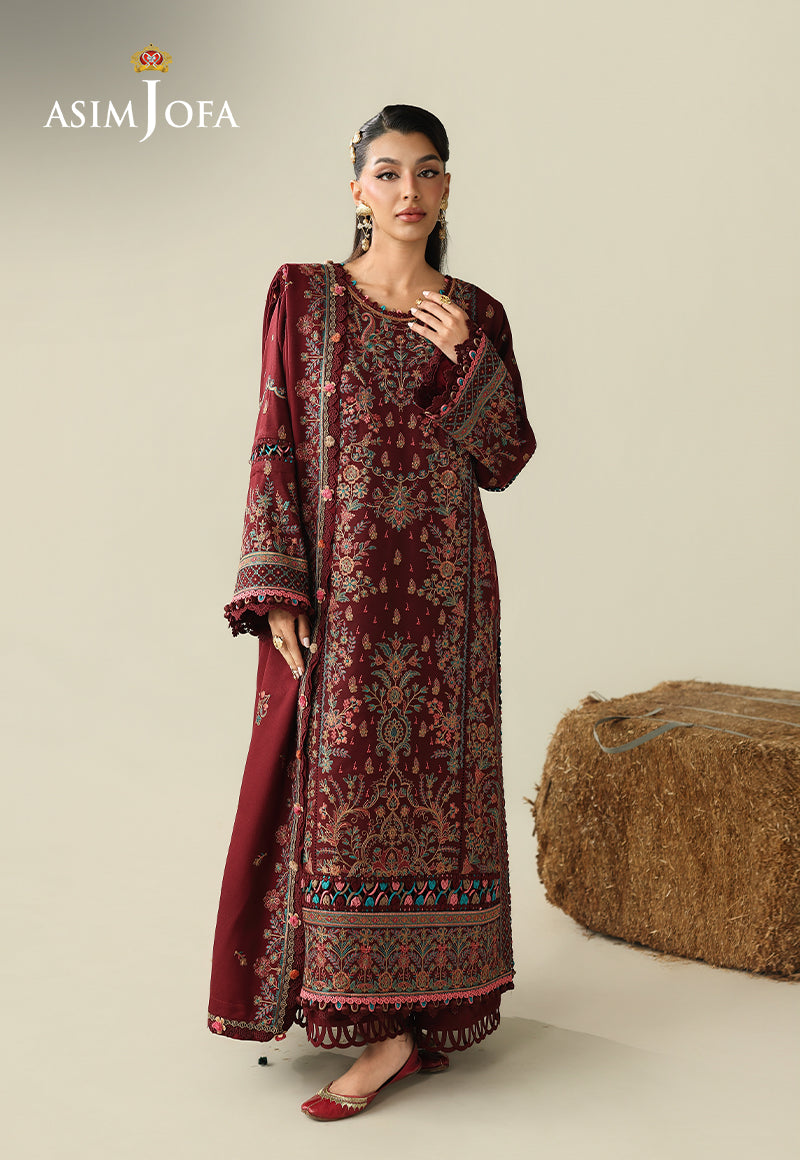 Asim Jofa 3 Piece Custom Stitched Suit - Red - LB31686
