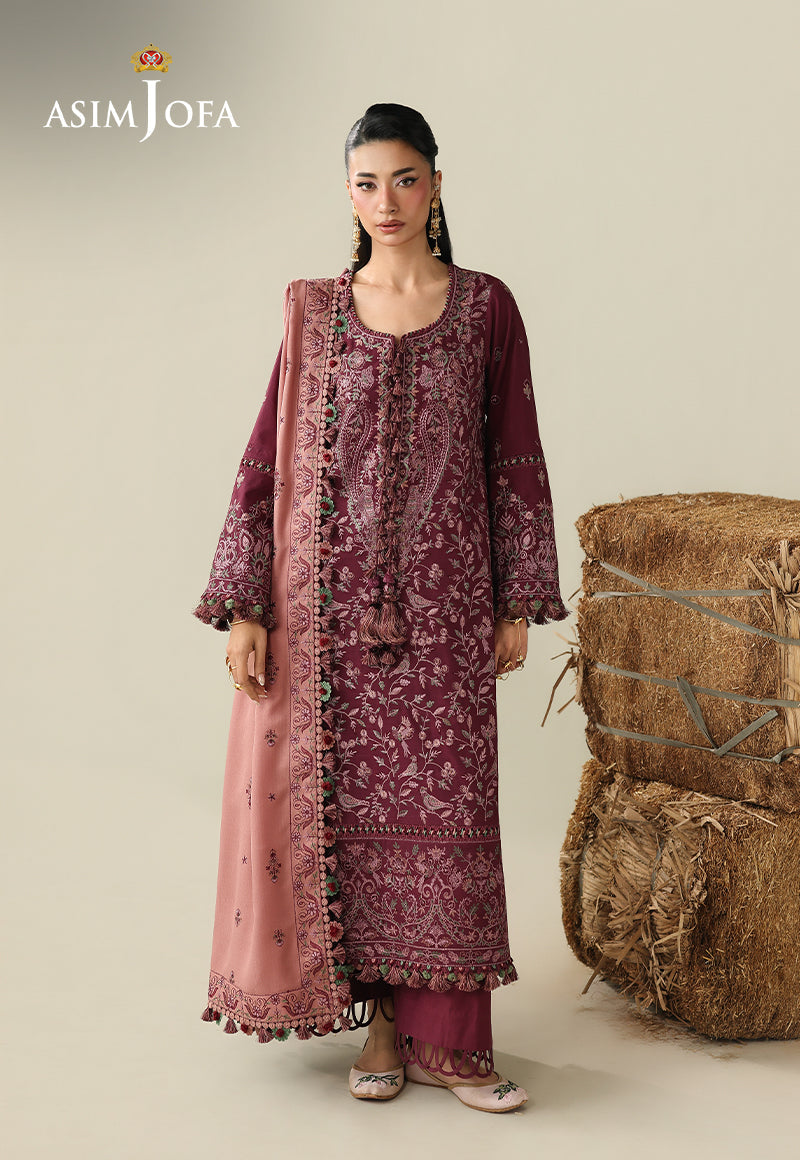 Asim Jofa 3 Piece Custom Stitched Suit - Plum - LB31693