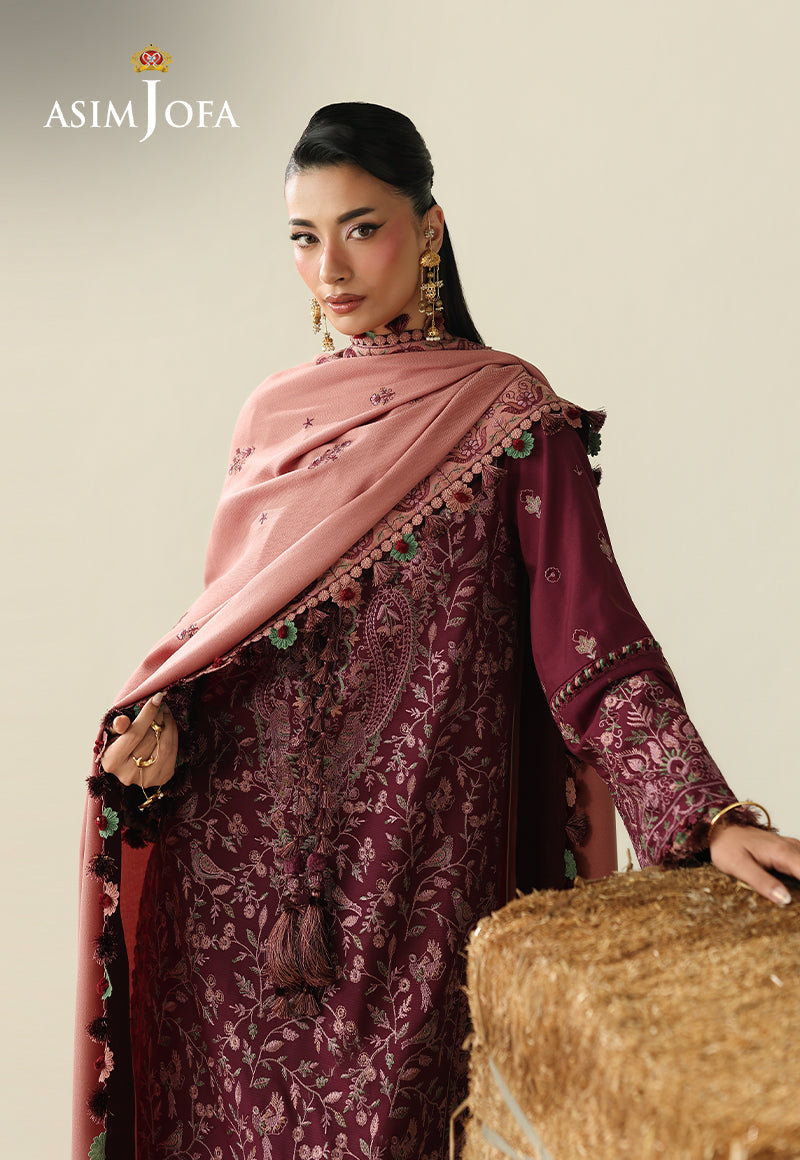 Asim Jofa 3 Piece Custom Stitched Suit - Plum - LB31693