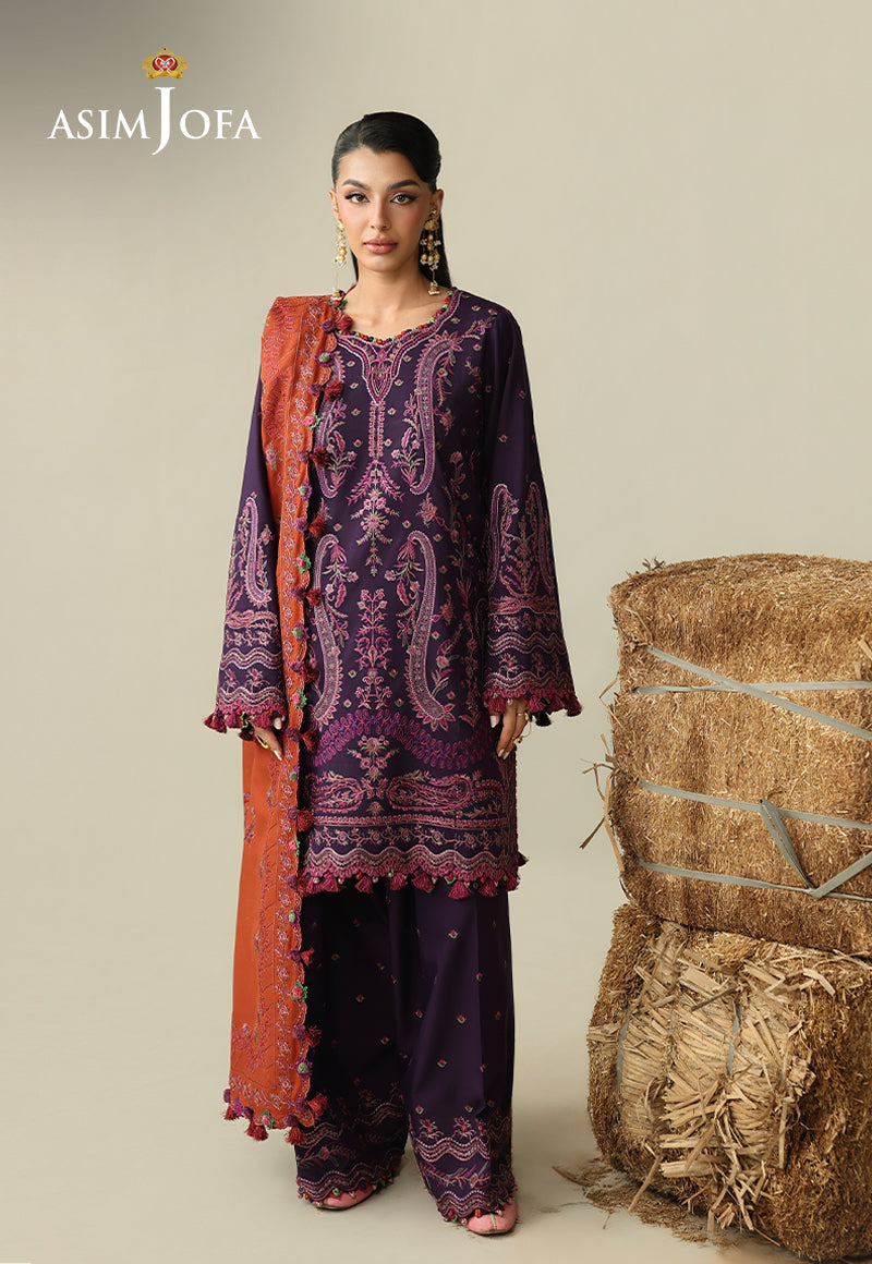 Asim Jofa 3 Piece Custom Stitched Suit - Purple - LB31689