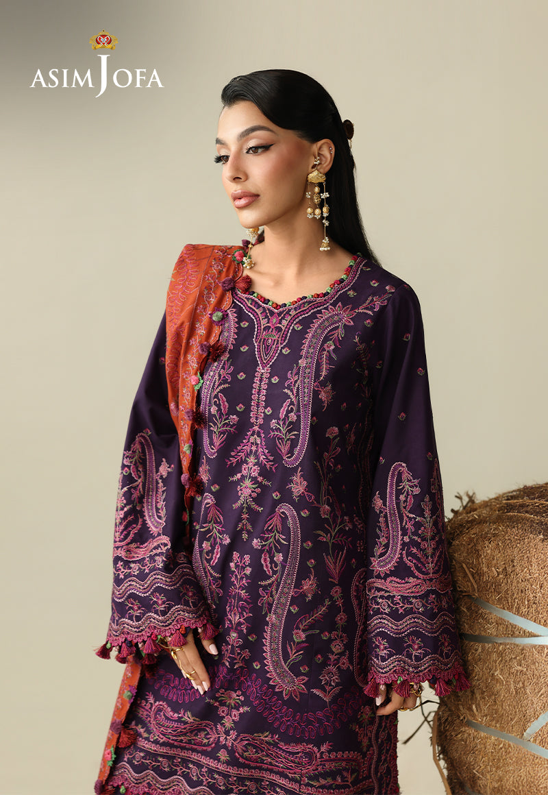 Asim Jofa 3 Piece Custom Stitched Suit - Purple - LB31689
