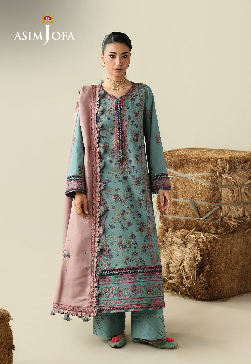 Asim Jofa 3 Piece Custom Stitched Suit - Aqua - LB31687