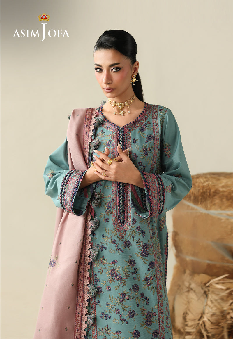 Asim Jofa 3 Piece Custom Stitched Suit - Aqua - LB31687