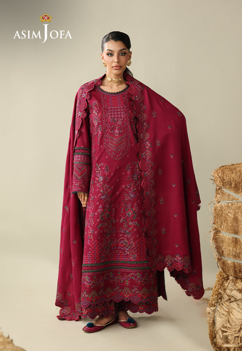 Asim Jofa 3 Piece Custom Stitched Suit - Magenta - LB31691