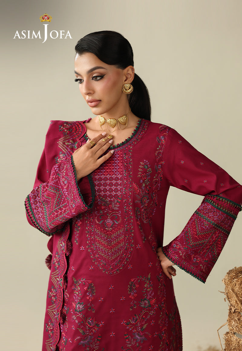 Asim Jofa 3 Piece Custom Stitched Suit - Magenta - LB31691