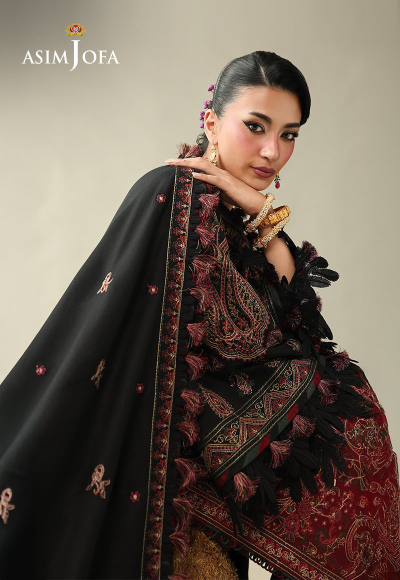 Asim Jofa 3 Piece Custom Stitched Suit - Black - LB31688