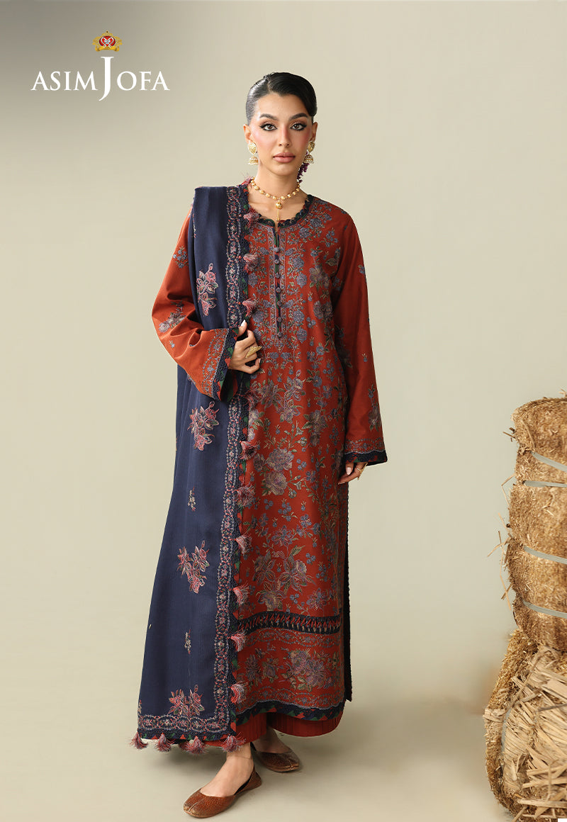 Asim Jofa 3 Piece Custom Stitched Suit - Rust - LB31692