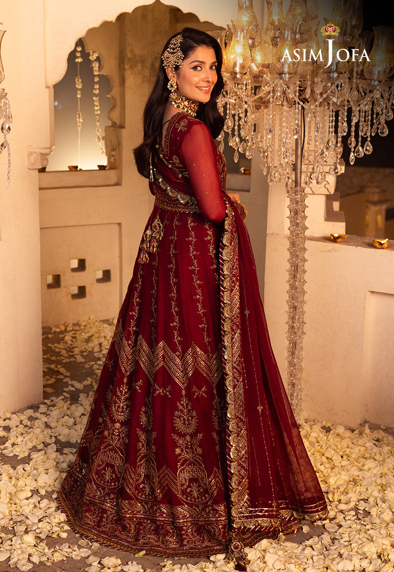 Asim Jofa 3 Piece Custom Stitched Suit - Maroon - LB285478