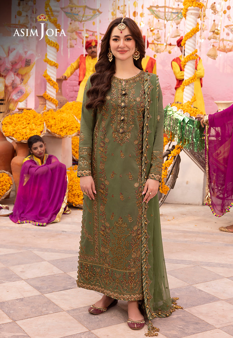 Asim Jofa 3 piece Custom Stitched Suit - Green - LB285441