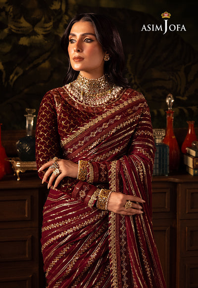 Asim Jofa 3 Piece Custom Stitched Suit - Maroon - LB285121