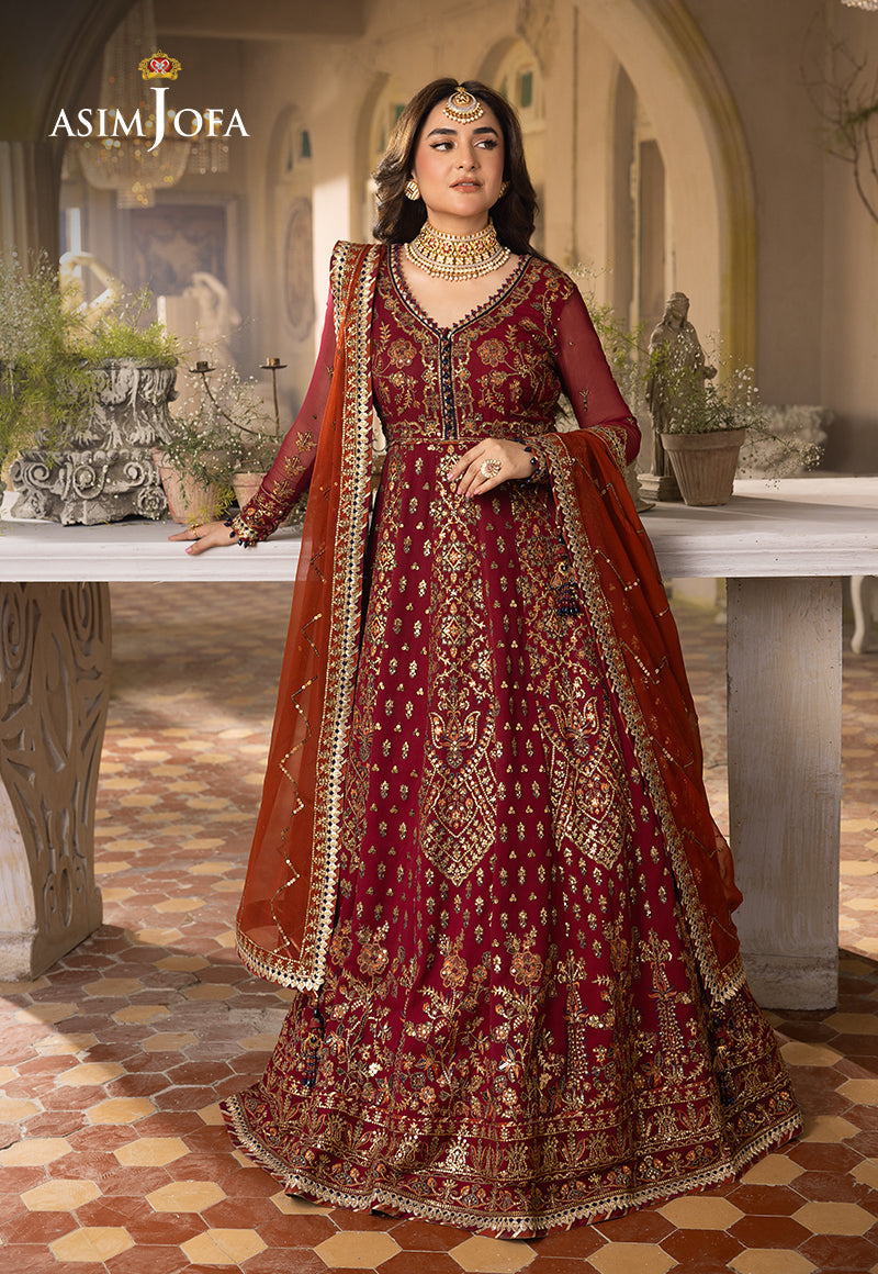 Asim Jofa 3 Piece Custom Stitched Suit - Red - LB285193