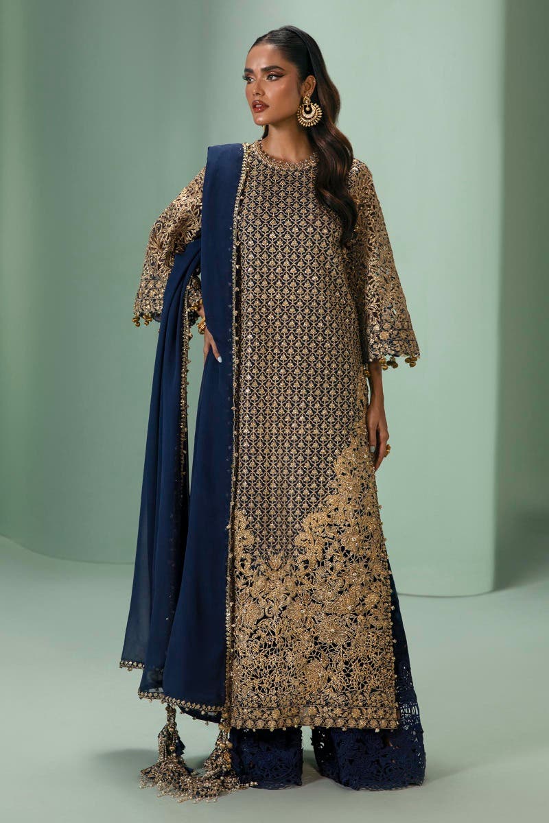 Sana Safinaz 3 Piece Custom Stitched Suit - Blue - LB285158