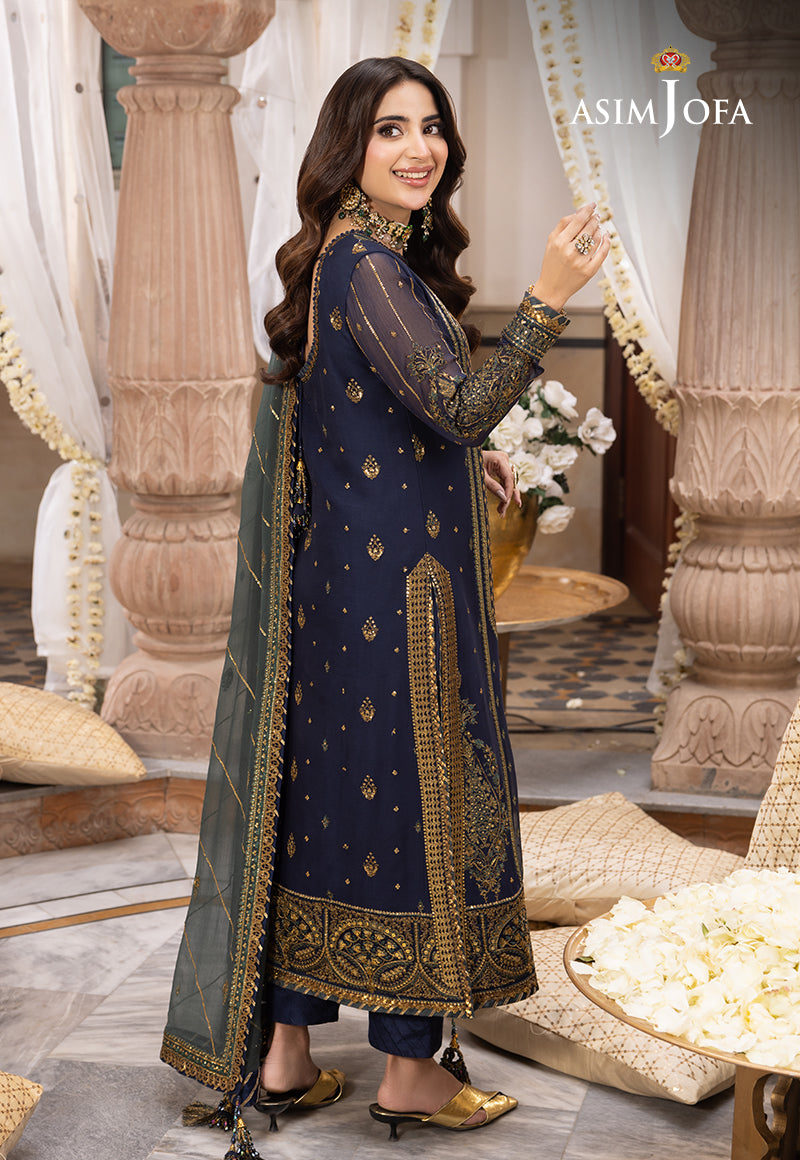 Asim Jofa 3 Piece Custom Stitched Suit - Blue - LB285482