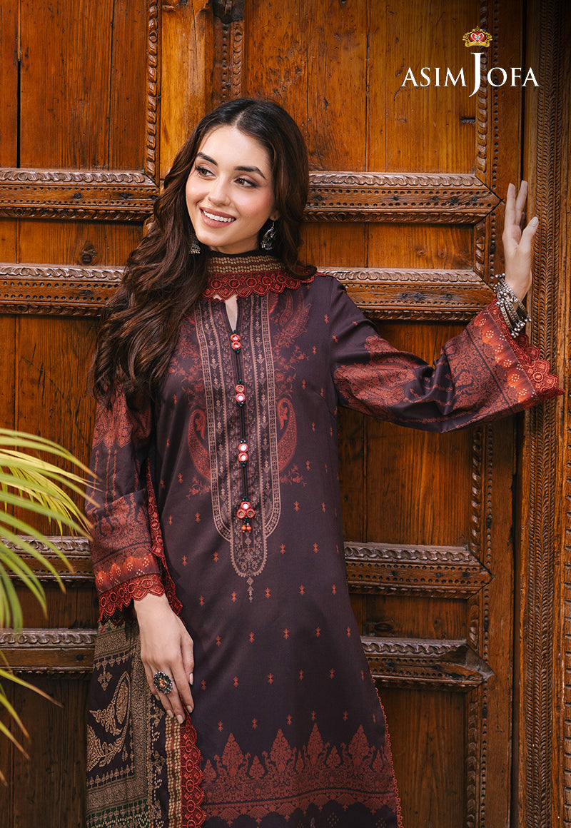 Asim Jofa 3 Piece Custom Stitched Suit - Brown - LB287497