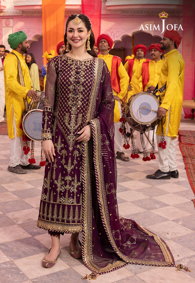 Asim Jofa 3 piece Custom Stitched Suit - Purple - LB285457