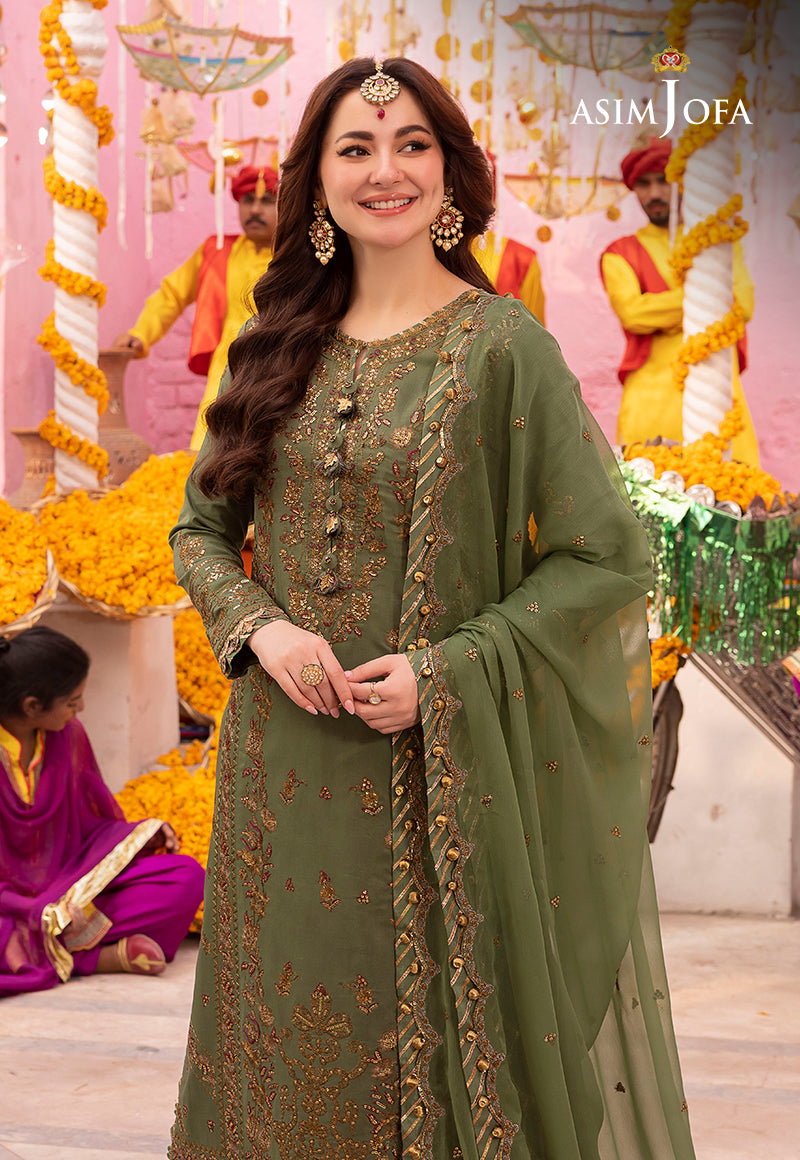 Asim Jofa 3 piece Custom Stitched Suit - Green - LB285441