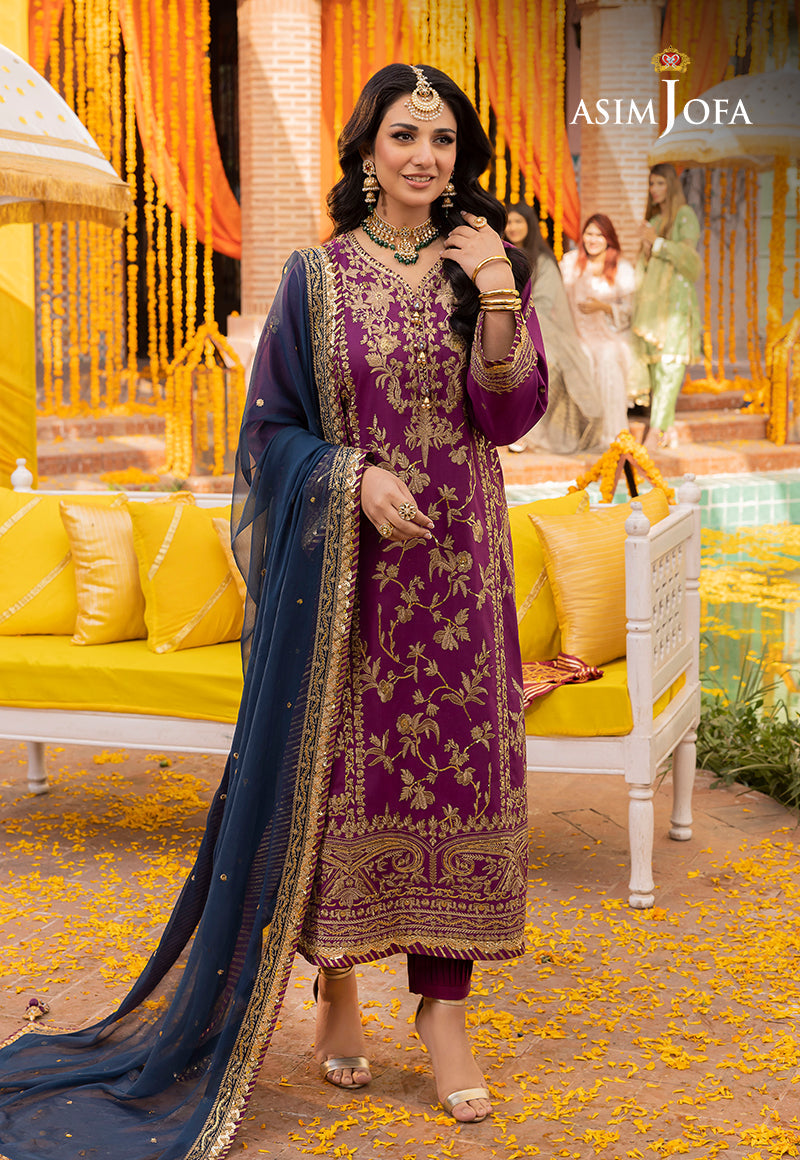 Asim Jofa 3 piece Custom Stitched Suit - Purple - LB285439