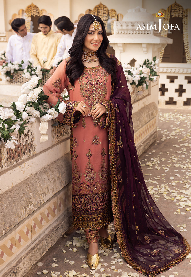 Asim Jofa 3 Piece Custom Stitched Suit - Pink - LB285475