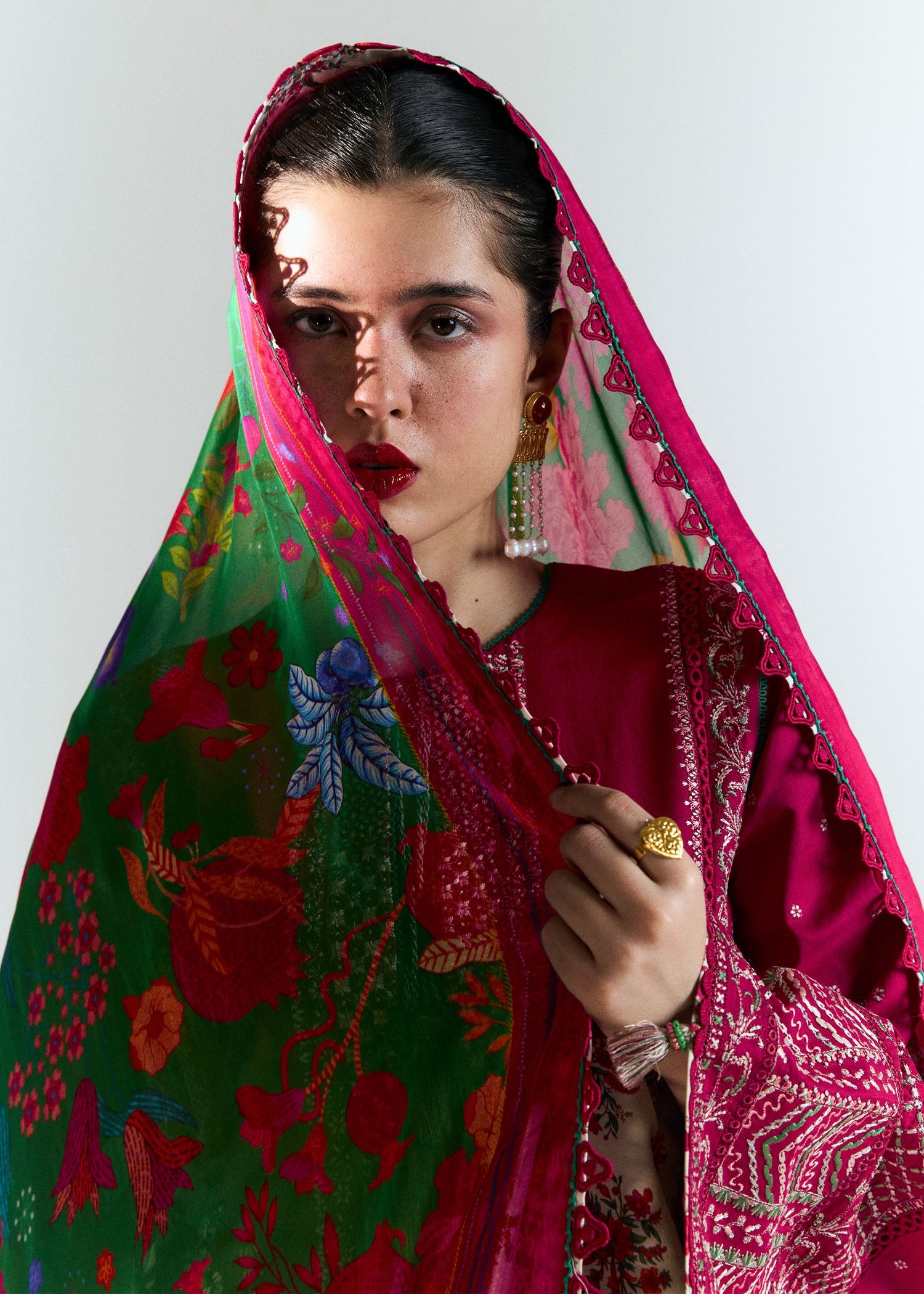 Hussain Rehar 3 Piece Custom Stitched Suit - Red - LB30329