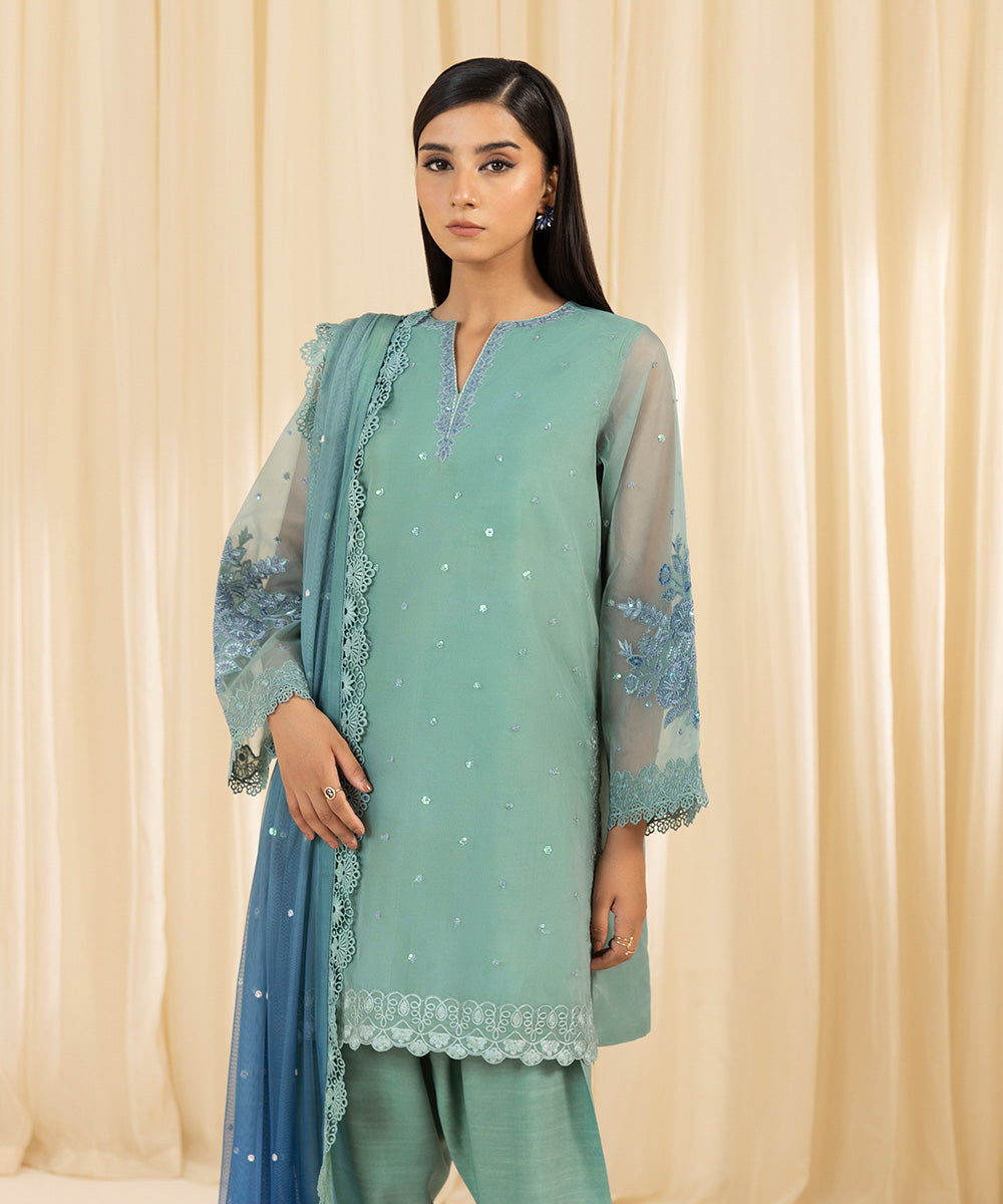 Sapphire 3 Piece Custom Stitched Suit - Aqua - LB288169