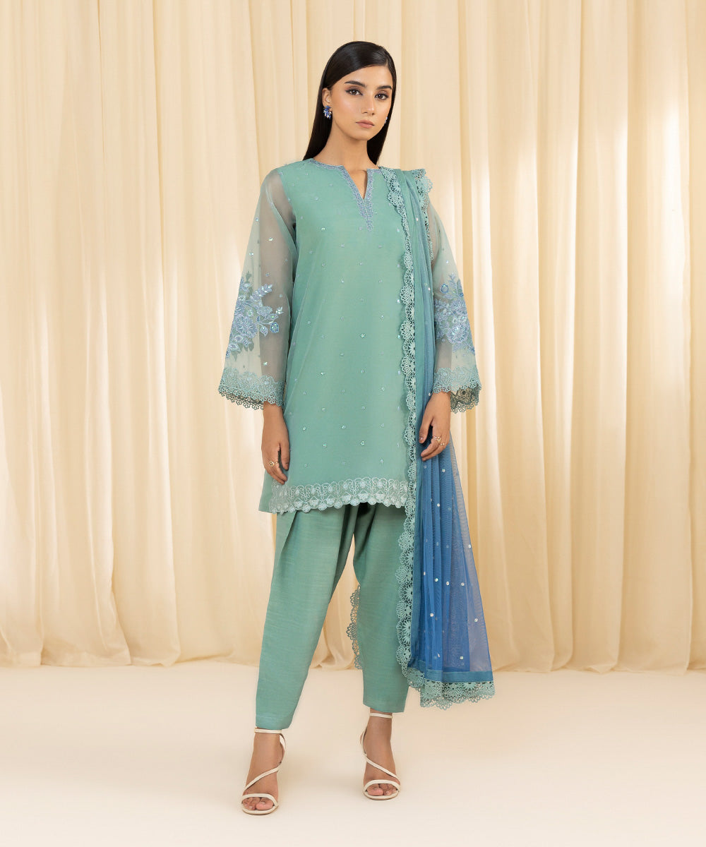 Sapphire 3 Piece Custom Stitched Suit - Aqua - LB288169