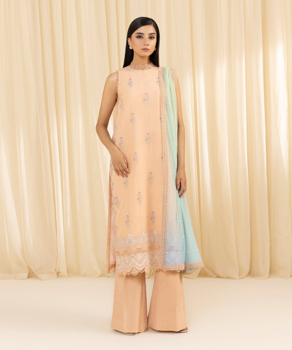 Sapphire 3 Piece Custom Stitched Suit - Peach - LB288167