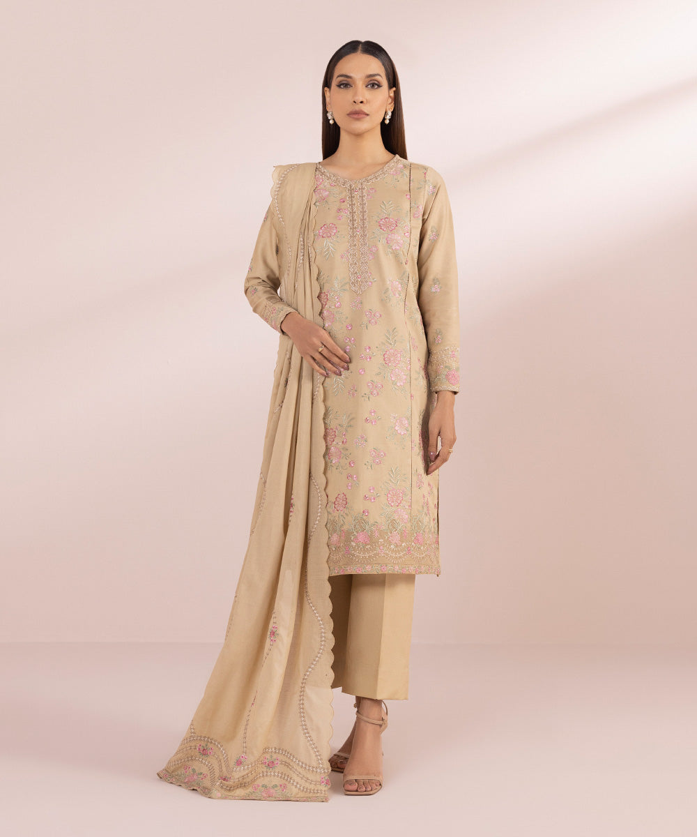 Sapphire 3 Piece Custom Stitched Suit - Beige - LB287132