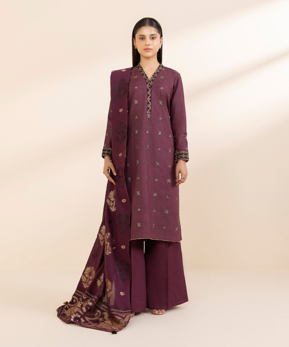 Libasco Sapphire 3 Piece Custom Stitched Suit - Maroon - LB288686