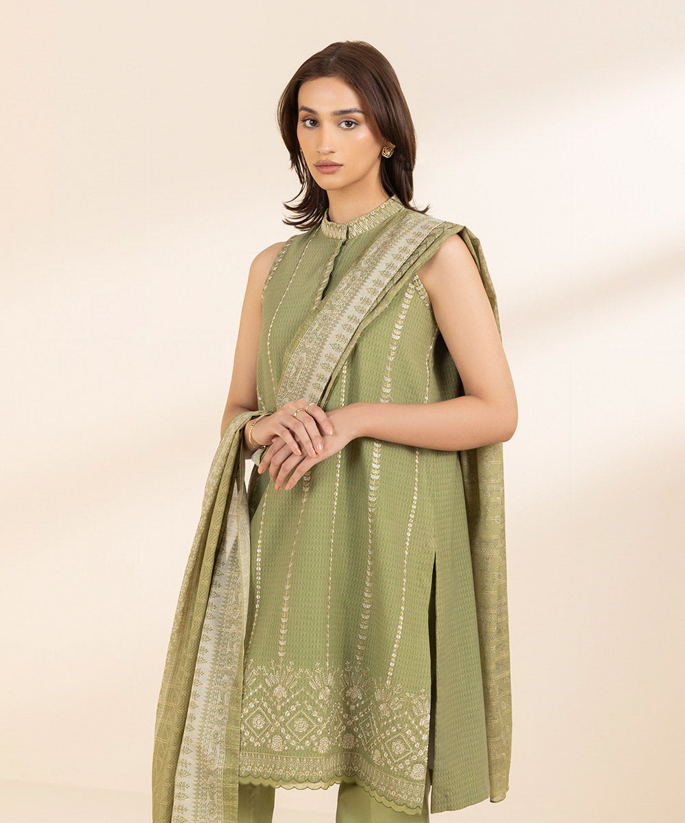 Sapphire 3 Piece Custom Stitched Suit - Green - LB289230