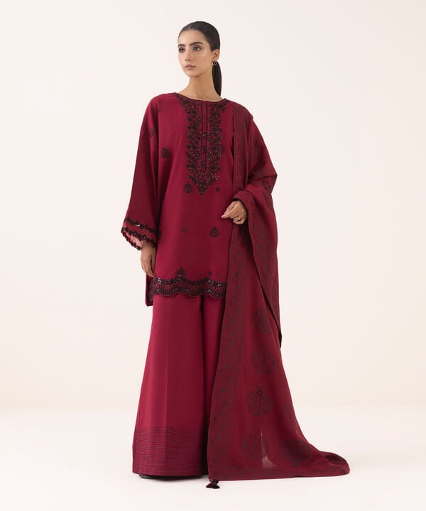 Sapphire 3 Piece Custom Stitched Suit - Maroon - LB30719