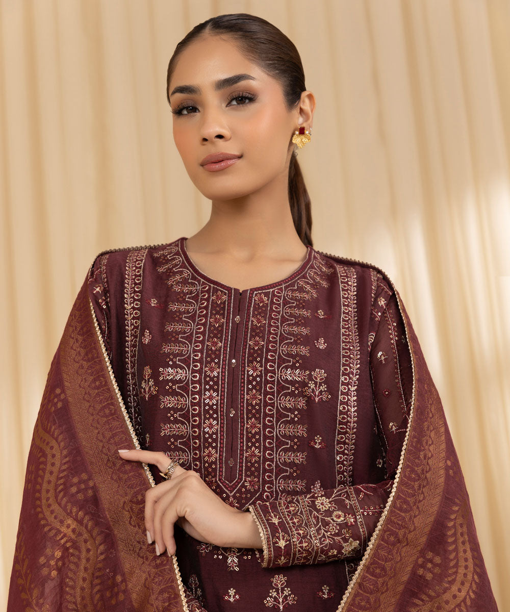 Sapphire 3 Piece Custom Stitched Suit - Maroon - LB288682