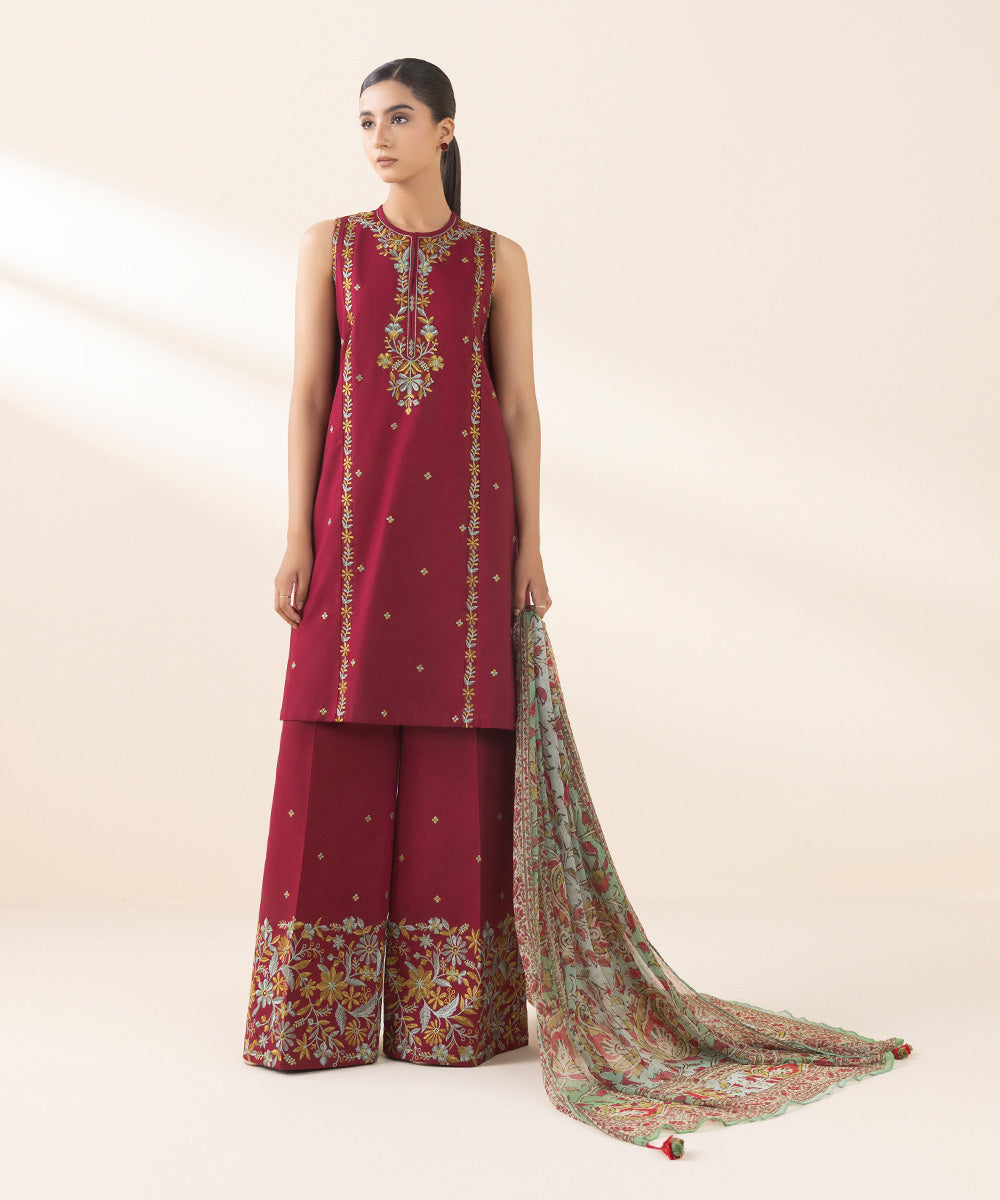 Sapphire 3 Piece Custom Stitched Suit - Maroon - LB289233