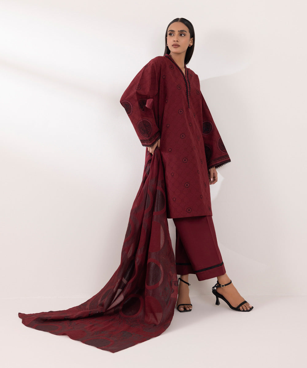 Sapphire 3 Piece Custom Stitched Suit - Maroon - LB288177