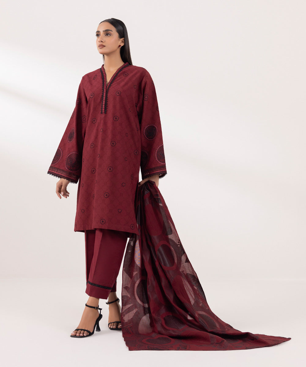 Sapphire 3 Piece Custom Stitched Suit - Maroon - LB288177