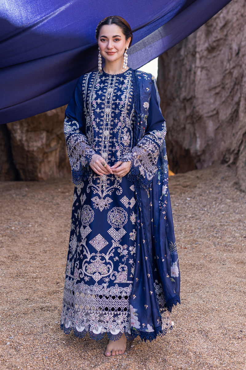 Qalamkar 3 Piece Custom Stitched Suit - Blue - LB285852