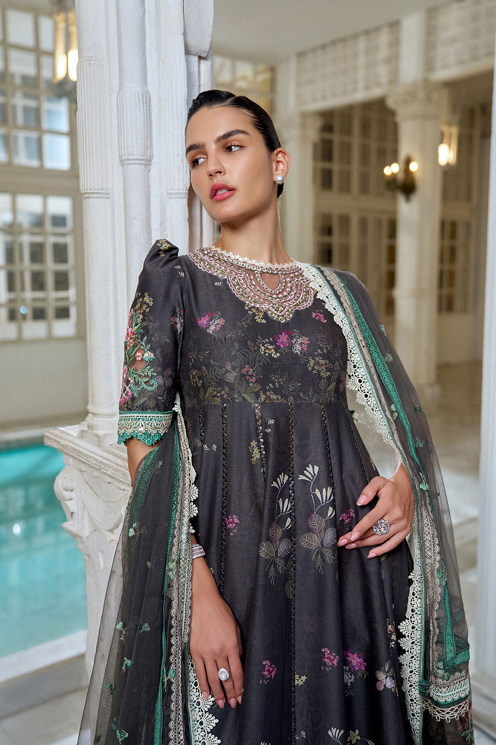 Sobia Nazir 3 Piece Custom Stitched Suit - Black - LB31231