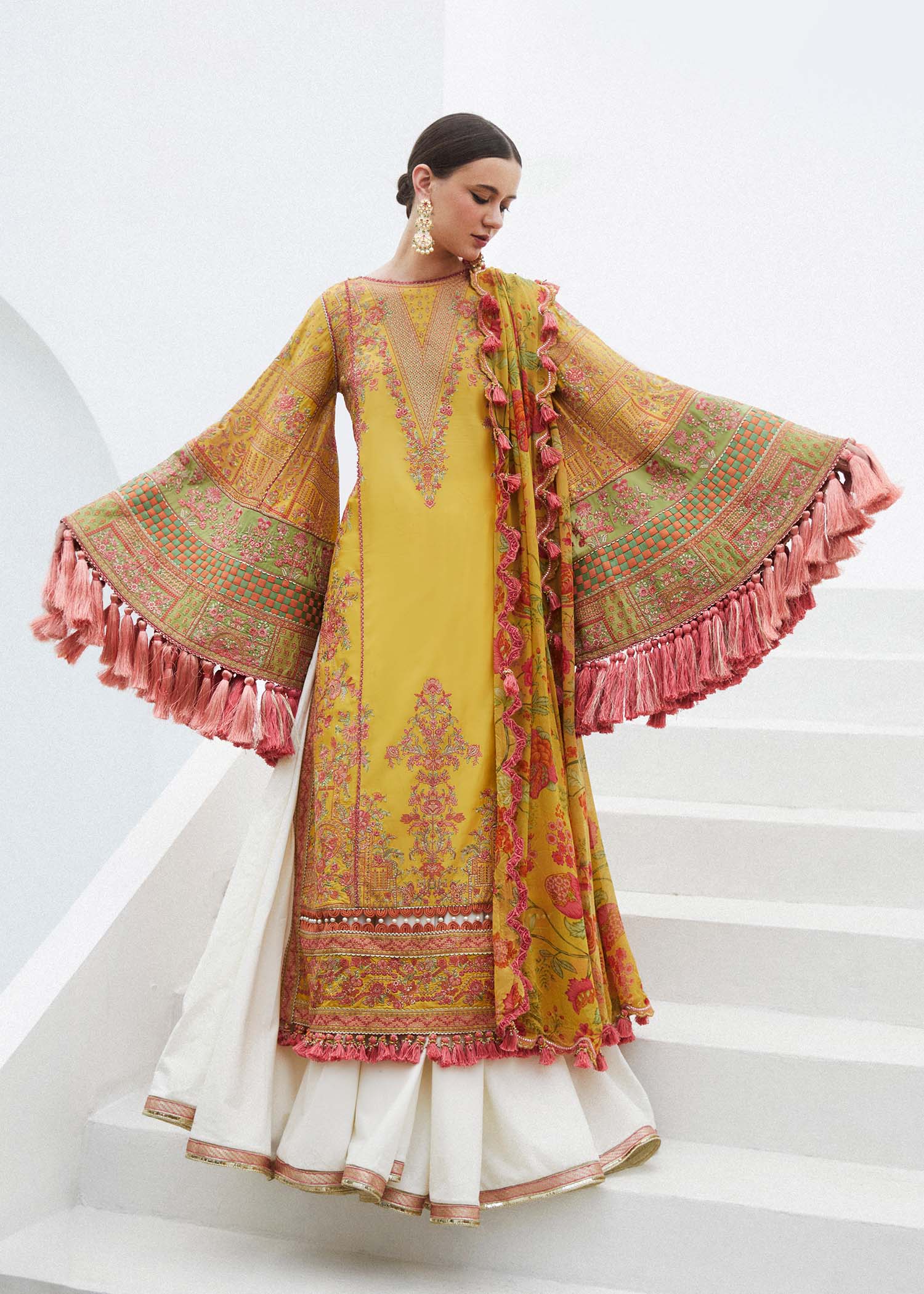 Hussain Rehar 3 Piece Custom Stitched Suit - Yellow - LB286569