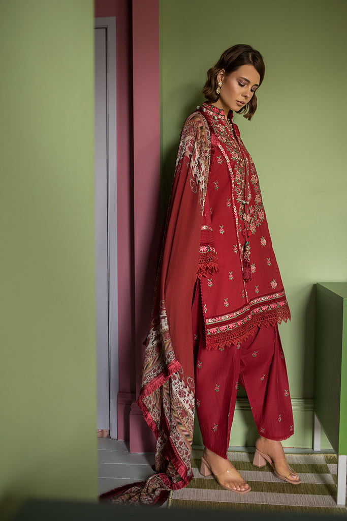 Sobia Nazir 3 Piece Custom Stitched Suit - Maroon - LB285770