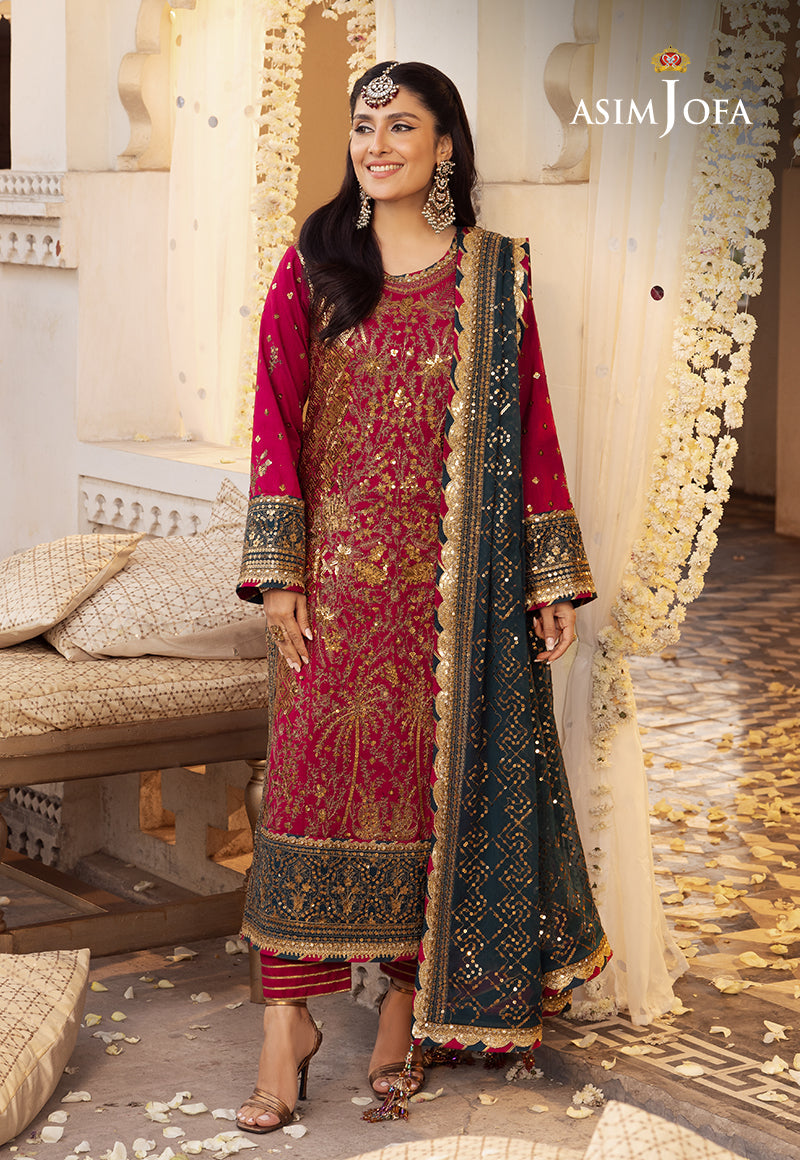 Asim Jofa 3 Piece Custom Stitched Suit - Pink - LB285473