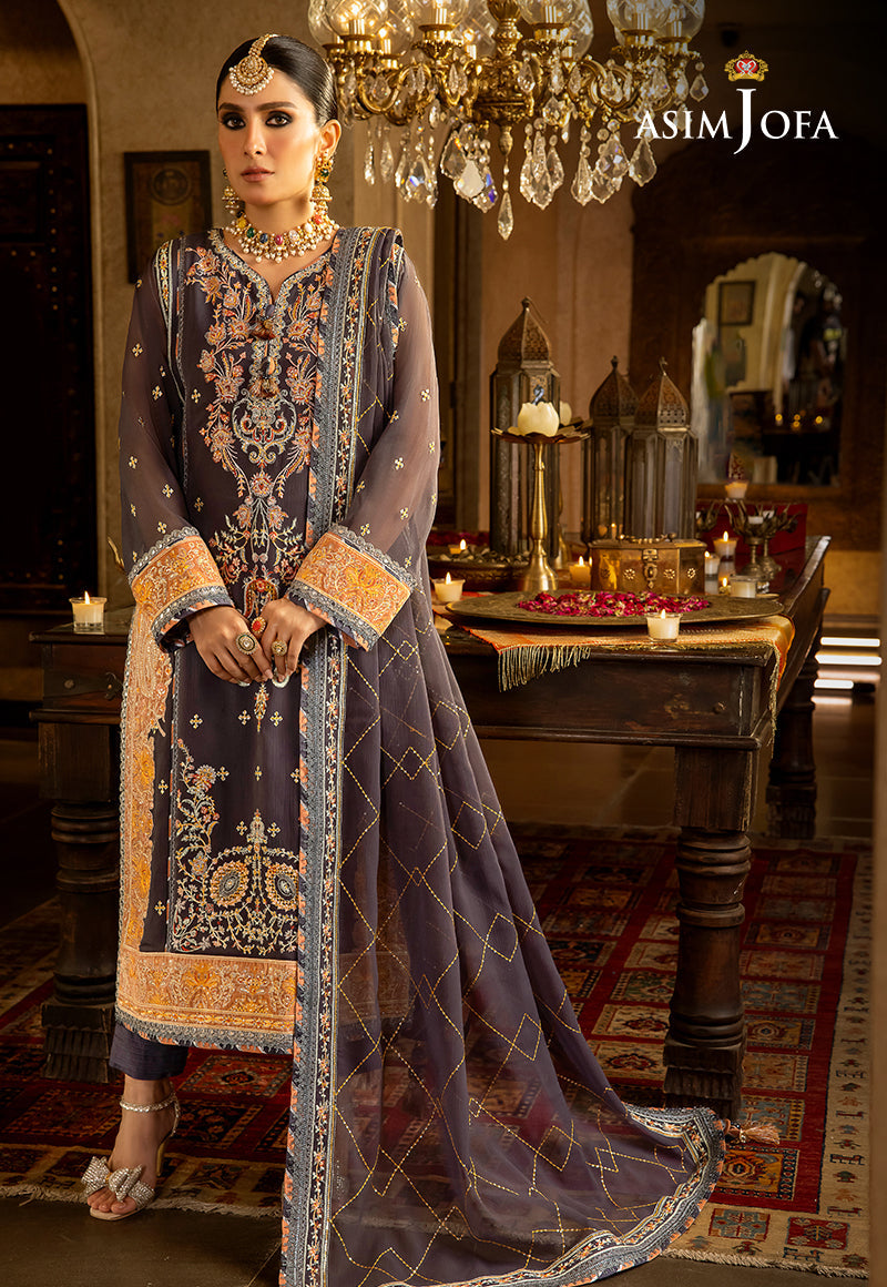 Asim Jofa 3 Piece Custom Stitched Suit - Purple - LB285007