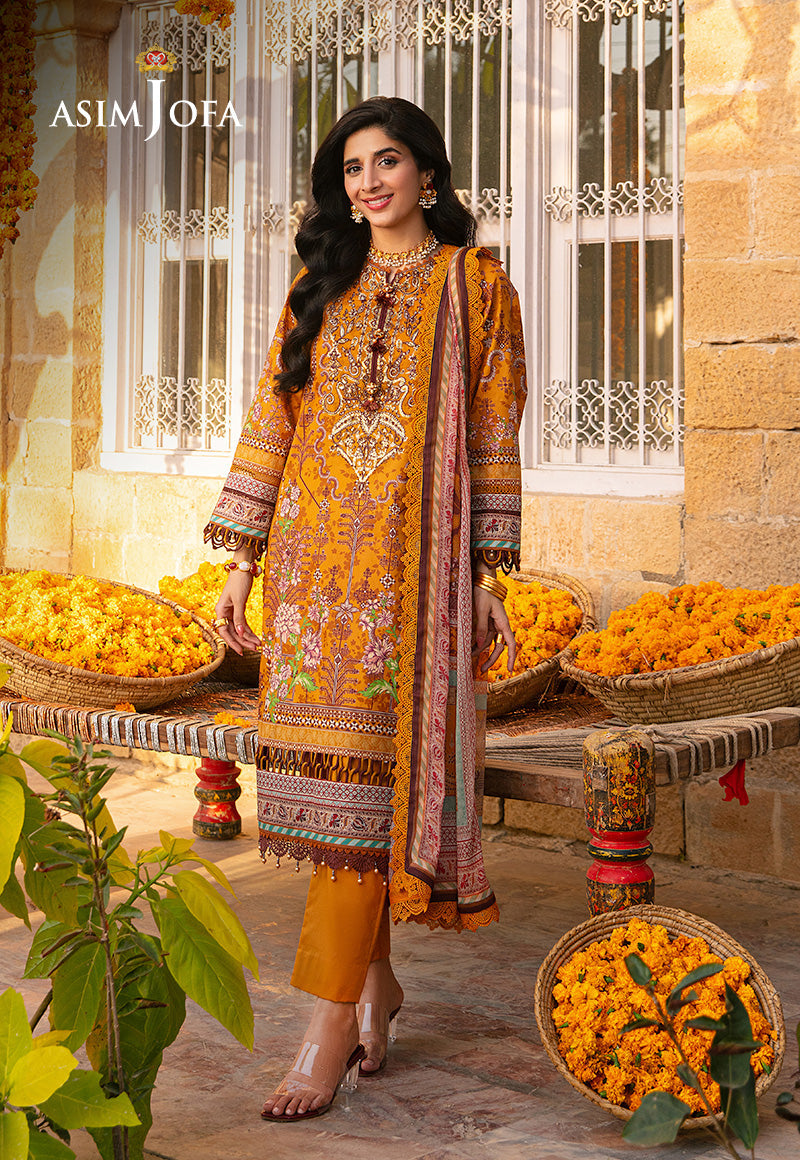 Asim Jofa 3 Piece Custom Stitched Suit - Yellow - LB285873