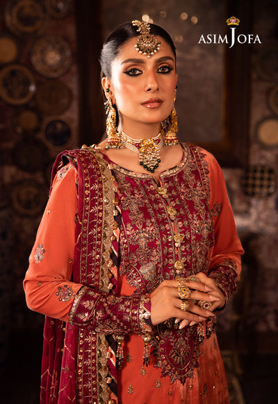 Asim Jofa 3 Piece Custom Stitched Suit - Orange - LB285112