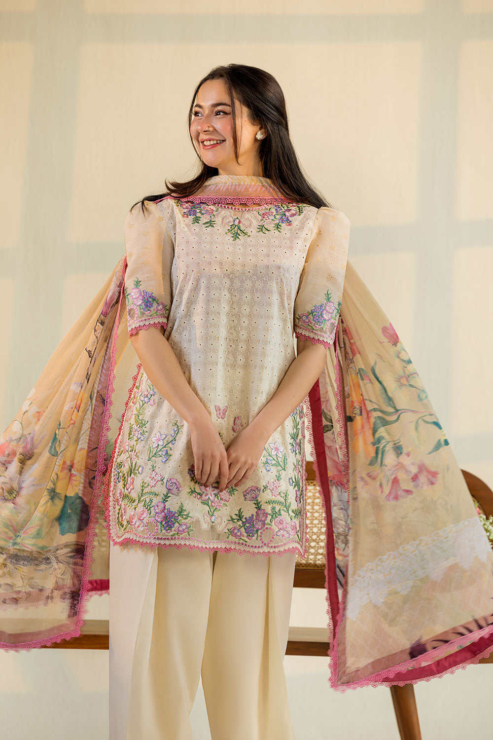 Sobia Nazir 3 Piece Custom Stitched Suit - Beige - LB31549